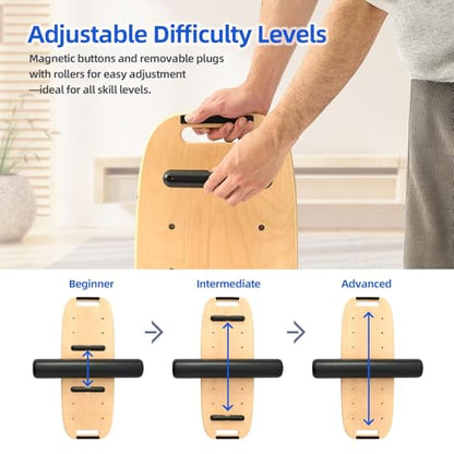 Balance Board for Adult with Adjustable Stoppers: 3 Modes Wobble Board with Roller Exercise Balancing Stability Trainer for Improve Balance Non Slip Surface