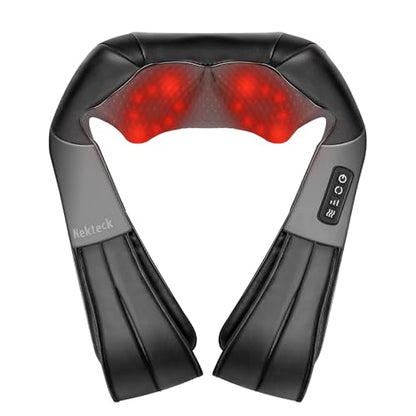Nekteck Shiatsu Neck Massager with Heat for Pain Relief Deep Tissue, 2026 Upgraded 3D Back Shoulder Kneading Massage Pillow, Relaxation Gifts for Mom Dad Father's Day, Black(NOT Cordless)