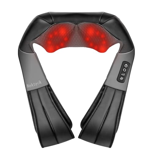 Nekteck Shiatsu Neck Massager with Heat for Pain Relief, NOT Cordless - color: Black