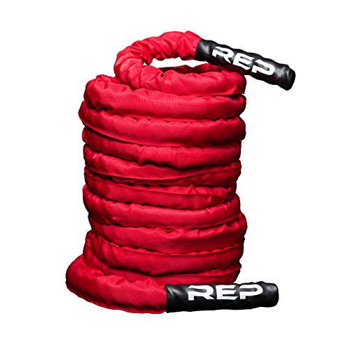REP Fitness Battle Rope | 30/40/50 Ft Heavy Training Cord for Home Gym, Strength Workout, Cross Fit, Cardio Conditioning, Exercise Equipment with Protective Sleeve & Textured Grip Handles | 3 Colors - color: Red with Sleeve, size: 1.5 x 50 ft