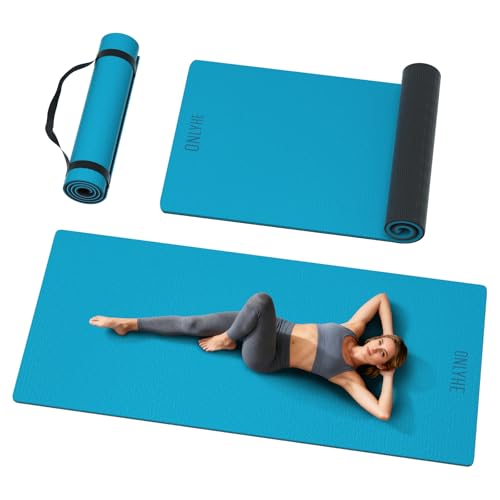 Extra Long & Wide Yoga Mat for Tall Men & Women,76''x32.6''x7mm - High Density TPE Non-Slip Both Sides, Lightweight 1.1kg with Superior Cushioning for gymnastics, Pilates, Home, Workout - color: Blue-black