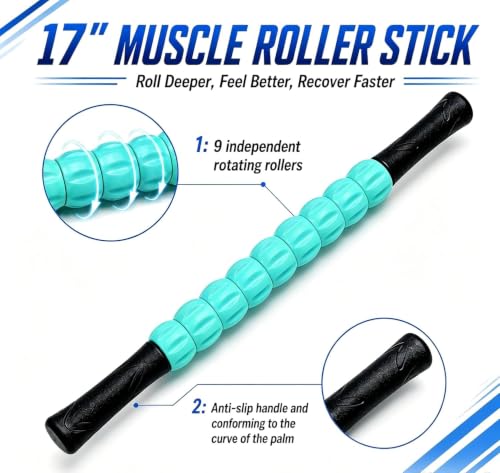 Muscle Roller Stick - A Full-Body Massage Roller that Can Relieve Muscle Soreness, Cramps and Tension After Exercise. It is a Handheld Physical Therapy and Recovery Tool（Black and Green） - color: Green