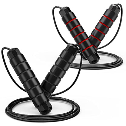 Jump Rope, Tangle-Free Rapid Speed Jumping Rope Cable with Ball Bearings for Women, Men, and Kids, Adjustable Steel Jump Rope with Foam Handles for Home Gym Exercise Fitness Workout Equipment & Slim Body - color: Black+Red
