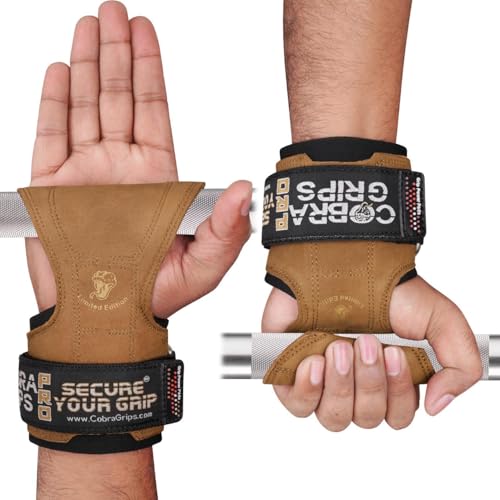 Cobra Grips Weight Lifting Gloves with Adjustable Neoprene Padded Wrist Wraps - Heavy Duty Alternative to Power Lifting Hooks for Deadlifts - color: A PRO Brown Leather, size: 5.5 - 8.75"