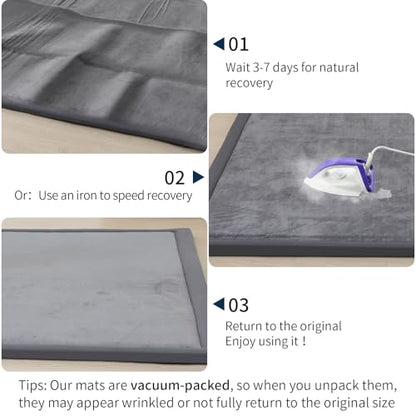 ACOMOPACK Baby Play Mat for Floor 1.3" Thick Memory Foam Play Mat 79"×157" Tummy Time Crawling with Non-slip Bottom for Living Room,Nursery,Soft Velvet Playpen Mats for Kids,Infants（Dark Grey）