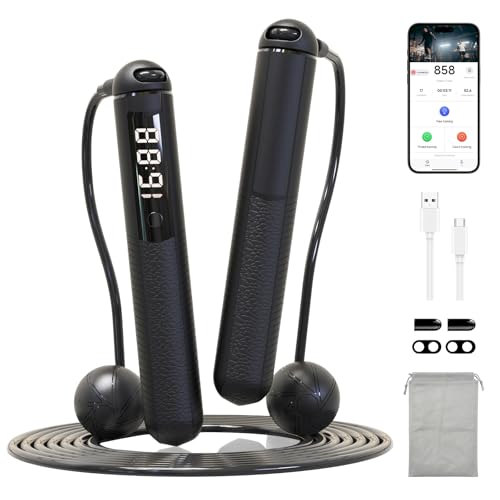 Cordless Gravity Jump Rope, Smart Jump Rope with Counter for Gym, Fat Burning & Calorie Burn, APP Data Analysis, Home Workout Equipment for Women ＆ Men - color: Black