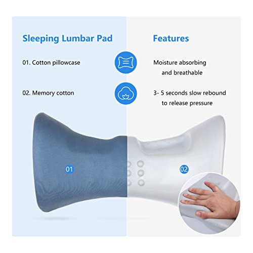 Cozyhealth Lumbar Support Pillow for Sleeping, Heated Lumbar Pillow with Graphene Heating for Lower Back Pain Relief, Memory Foam Lower Back Support Pillow Waist Cushion for Bed and Chair(Dark Blue)