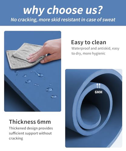 nuveti Large Exercise Mat (6'x 3'), Extra Wide Workout Mat for Men and Women, Yoga Mat Thick 1/2 1/4 Exercise Mats Non-Slip, Non-Toxic, Large Fitness Mat Perfect for Barefoot Exercise (Yoga, Pilates, Stretching, Meditation)