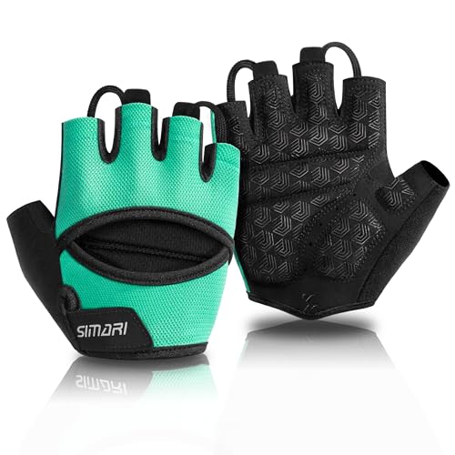 SIMARI Workout Gym Gloves for Men Women, Weight Lifting Gloves with Wrist Wrap Support, SBR Pad Grip for Full Palm Protection, for Exercise, Fitness, Dumbbells, Barbell, Climbing, Fingerless - color: Cyan-1a, size: Large