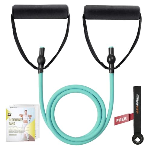 RitFit Single Resistance Exercise Band with Comfortable Handles - Ideal for Physical Therapy, Strength Training, Muscle Toning - Foam Padding Door Anchor and Starter Guide Included - size: 12-16lbs