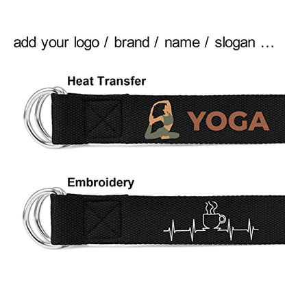 Muka Custom Yoga Stretch Strap, Embroidery & Heat Transfer Cotton Workout Belt with Adjustable D-Ring Buckle - color: Brown, size: 6ft