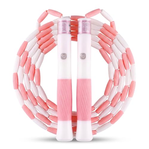 YUEDONG Kids Beaded Jump Rope, Adjustable, Name Labels for Ages 5-12 - color: Pink