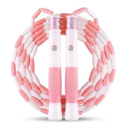 YUEDONG Kids Beaded Jump Rope, Adjustable, Name Labels for Ages 5-12 - color: Pink