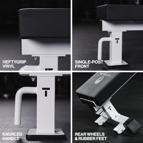 Titan Fitness TITAN Series Single Post Flat Bench, Rated 1,200 LB, 4" Thick HeftyGrip Vinyl Pad, Dedicated Home Gym Competition Weightlifting & Strength Training Utility Bench - color: White