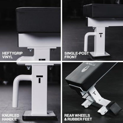 Titan Fitness TITAN Series Single Post Flat Bench, Rated 1,200 LB, 4" Thick HeftyGrip Vinyl Pad, Dedicated Home Gym Competition Weightlifting & Strength Training Utility Bench - color: White