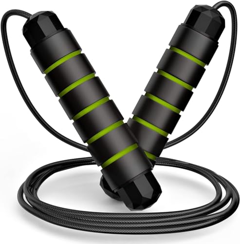 Jump Rope, Rapid Speed Jumping Rope Cable with Ball Bearings for Women, Men, and Kids, Adjustable Steel Jump Rope with Foam Handles for Home Gym Exercise Fitness Workout Equipment & Slim Body - color: Green & Black