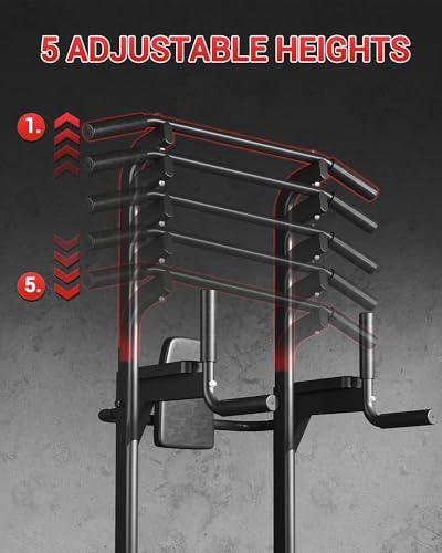 Pull Up Bar Free Standing Power Tower Dip Station, 450 Lb Capacity Carbon Steel Pull Up Station for Home Gym, Adjustable Height for Pullups Chin Ups Dips Knee Raises