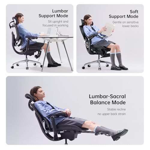 SIHOO Doro C300 Pro V2 Ergonomic Office Chair with Footrest, Jet Black - color: Jet Black, size: Pack of 1