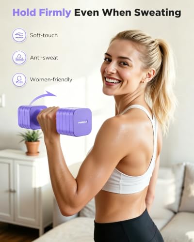FEIERDUN DB3 5-in-1 Adjustable Dumbbell Set, 6LB/10LB Pair Adjustable Weights for Women at Home, Dual Locking Stable Hand Weights with TPU Soft Handle, Home Gym, Rehab, Pilates, Yoga, Strength Training - color: D-Vivid Purple, style: 6LBS Pair (12LBS Tota