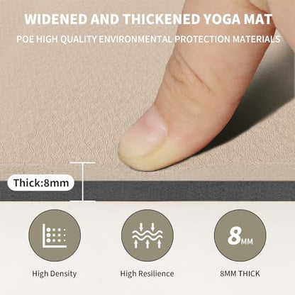 8mm & 10mm Thick Large Yoga Mat (6'x 4') - Extra Long and Wide Workout Mat for Men and Women, Non-Slip POE Fitness Mat, Eco-Friendly Exercise Mat for Home Workouts, Ideal for Yoga and Pilates