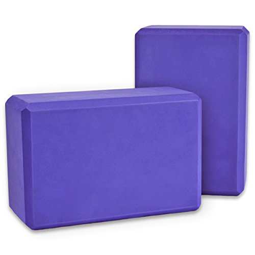 YogaAccessories High Density and Lightweight Foam Yoga Blocks - Strength and Flexibility Aid (Set of 2) - color: Purple, size: 9"x6"x4" (Set of 2)