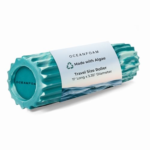 Ripple Travel Foam Roller (11" x 3.35") Firm Mini Foam Roller for Physical Therapy, Deep Tissue Massage, Back Pain - High Density, Wave Textured - Yoga, Exercise (Jade & Seafoam Marbled) - color: Jade & Seafoam Marbled