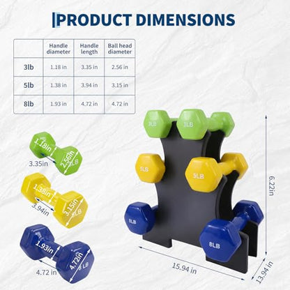 Dumbbell Set for Women and Men,Neoprene Coated Free Hand Weights Set - color: Smooth Surface, size: 3+5+8 lbs