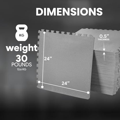 BalanceFrom 2-Pack 36-Count 24x24x0.5 Inch EVA Interlocking Foam Exercise Tile Mat, Gray – Non - Slip Puzzle Flooring For Home Gym, Fitness Studio