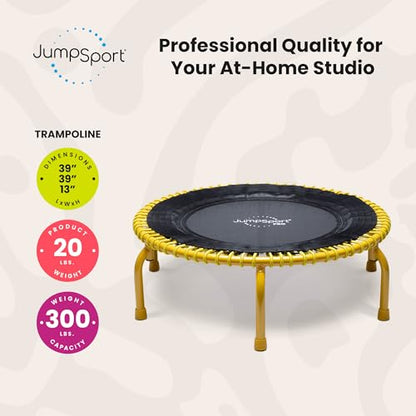 JumpSport 350 PRO 39 Inch Fitness Trampoline Indoor Rebounder Cardio Workout Equipment 300 lb Capacity - color: Black, Yellow