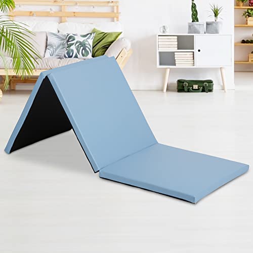 Gymnastics Tumbling Mat - 3 Folding Exercise Mat for Home Workout, All-Purpose Gym Floor Mat, 2 Inch Thick Yoga Mat for Home Gym - color: Blue