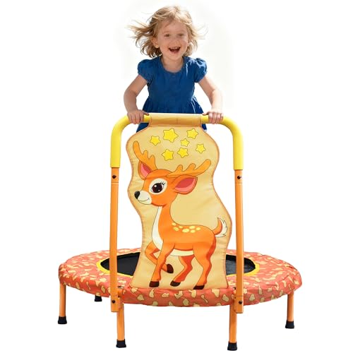 3FT Toddler Trampoline for Kids, 36" Mini Trampoline with No-Gap Design and Handle bar, Indoor Outdoor Fitness Workout Fun for Kids Small Baby, Ideal for Toddlers 1-6 Years - color: Orange