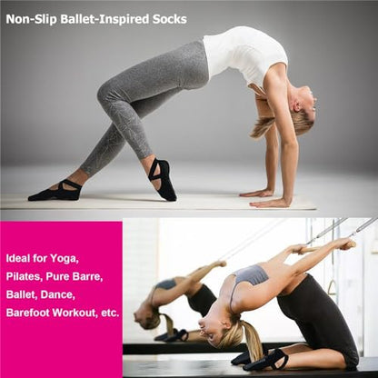 Ozaiic Pilates Socks for Women Non Slip Grip Yoga Barefoot Indoor Workout - color: Black-2 Pairs