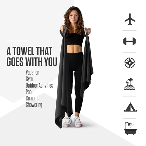 VENTURE 4TH Quick Dry Towel - Microfiber Travel Towel for Camping, Hiking, Gym, Beach - Lightweight, Packable, Compact Backpacking Companion - Black Large - color: Black, size: 60.00" x 31.50"