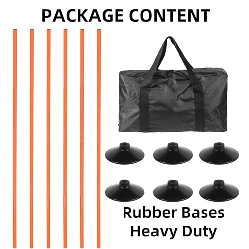 6 Pcs 5 FT Adjustable Agility Training Poles for Soccer,Basketball,Football, Horse,Dog-Speed and Agility Training Equipment Sports Training Poles with Rubber Bases and Bag