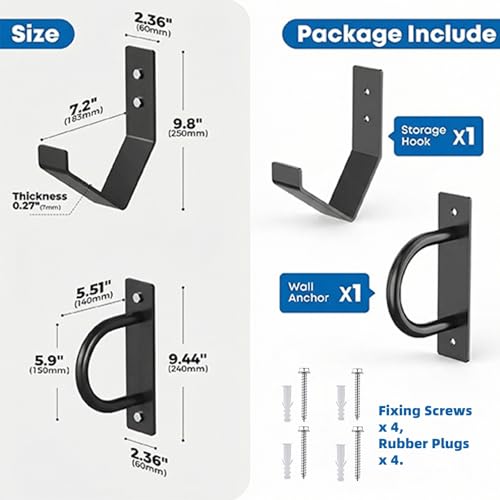 Battle Rope Wall Mount Kit - Home Gym, Garage & Studio Heavy Duty Steel Anchor + Storage Hook for 30-50ft Ropes (1"-2.5")"