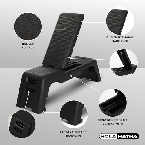 HolaHatha Compact Portable Aerobic Step Platform Exercise Fitness Equipment, Cardio Stepper with Adjustable Height for Home Gym - color: Black