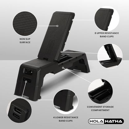 HolaHatha Compact Portable Aerobic Step Platform Exercise Fitness Equipment, Cardio Stepper with Adjustable Height for Home Gym - color: Black