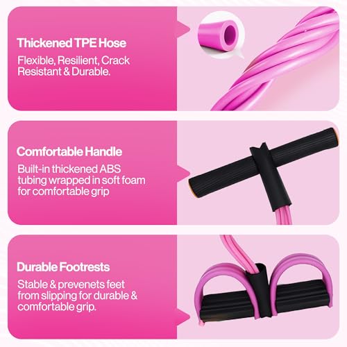 Pedal Resistance Band with Handle, 6 Tube Multifunction Foot Pedal Resistance Band, Arm & Waist Training Tummy Trimmer Ab Workout Equipment for Home Gym Men Women - color: Pink