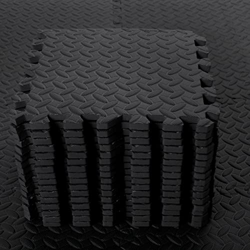 Shihanee Foam Floor Tiles Foam Floor Mats Play Mats Bulk with Borders Interlocking for Gym Nursery Bedroom(64ft,Black) - color: Black