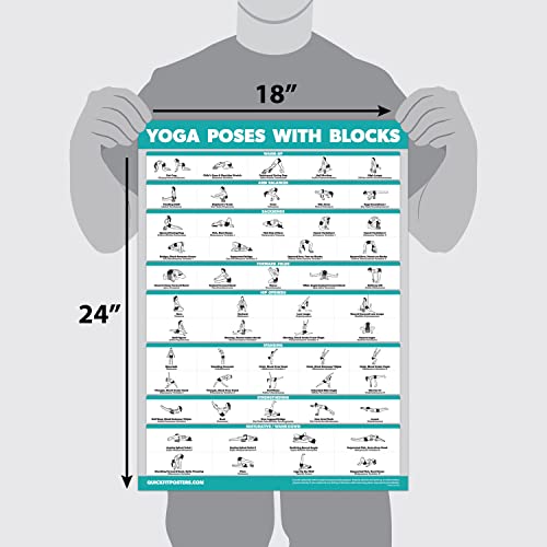 Palace Learning 2 Pack - Yoga Block Poses + Stretching Exercise Poster Set - Yoga Positions with Blocks Chart - Set of Two Fitness Charts