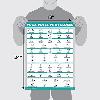 Palace Learning 2 Pack - Yoga Block Poses + Stretching Exercise Poster Set - Yoga Positions with Blocks Chart - Set of Two Fitness Charts