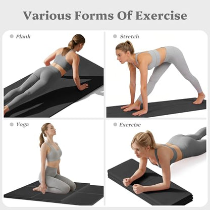 Foldable Yoga Mat Non Slip, Pilates Fitness Mats, 72" x 24" Extra Width ＆ Thick, Anti-Tear Exercise Mat with Carrying Strap and Bag, Workout Mats for Stretching,Yoga Studio,Gym or Home Workouts