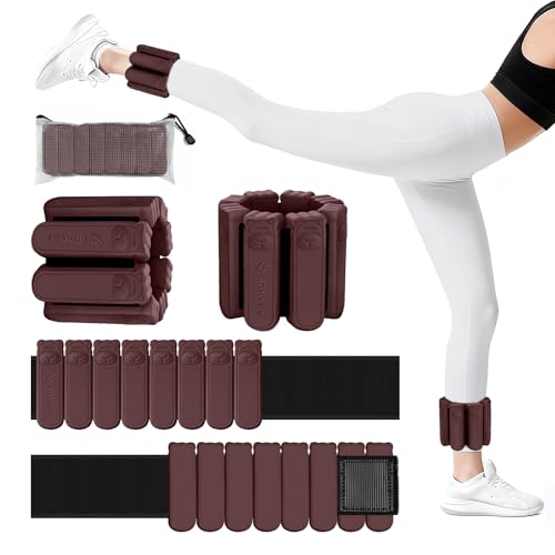 Abahub Adjustable Wrist & Ankle Weights 2Pack, Wearable Silicone Weighted Bracelet for Women, Arm Leg Weights for Home Gym Workout, Jogging, Yoga & Pilates - color: Brown, size: 2LB Pair (1LB X 2)