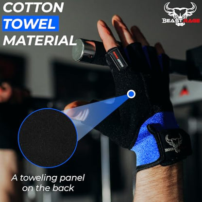 Workout Gloves for Men, Durable Palm Grip Gym Gloves Women Half Finger Elasticated Training Weight Lifting Strength Bodybuilding Anti Slip Cycling Gloves Exercise