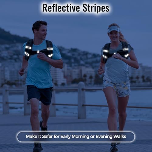 Weighted Vest, 6lb/8lb/10lb/12lb/15lb/18lb/20lb/24lb/30lb for Men Women, Reflective Stripe Adjustable Buckle, Comfortable Durable Rucking Vest for Walking Running Strength Training