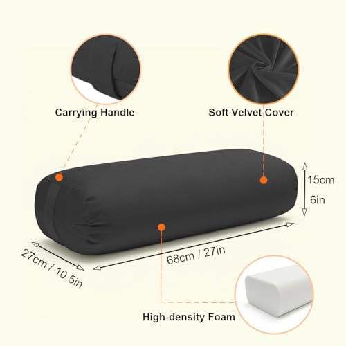 Yoga Bolster Pillow for Restorative & Yin Yoga - Meditation Pillow with Velvet Cover - Rectangular - color: Black
