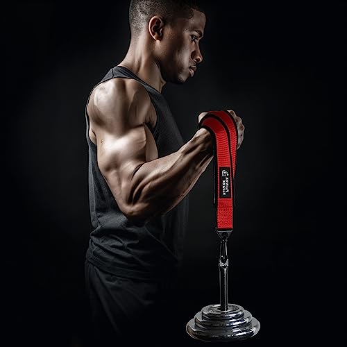 Arm Wrestling Training Strap Belt Hand Grip Arm Finger Forearm Exerciser Strengthener for Cable Machine and Free Weight - color: red strap only (not include loading pin)
