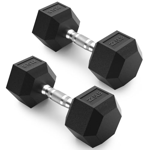 PAPABABE HEX Dumbbell Set 2.5-125lb, Rubber Encased Home Gym Dumbbells, Exercise & Fitness Weights Dumbbells for Women & Men, Hand Weight for Strength Training - size: 22.5 lb, Pair, style: Chrome Handle