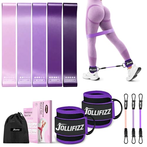 Ankle Resistance Bands with Cuffs &Booty Bands Set,Ankle Straps for Cable Machines for Leg,Booty,Glute,Hip,Butt,Workout Home Gym Equipment,Exercise Bands for Fitness,Yoga,Physical Therapy - color: Purple