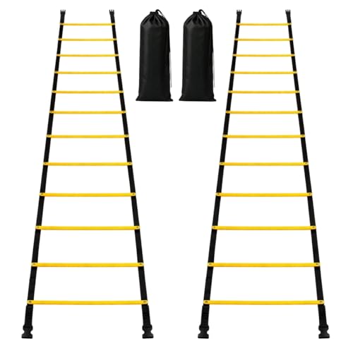 SOFTSOUL Tangle Free Agility Ladder, 12 Fixed Rungs, Heavy Duty Speed & Footwork Training Ladder for Football Soccer Basketball Drills, Portable Exercise Ladder for Kids, Youth & Adults - style: 12 Rungs (2 Pack)